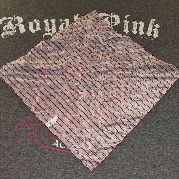 Victoria’s Secret Satin Silky 100% Polyester Pink and White Stripe Logo Scarf - Picture 6 of 10